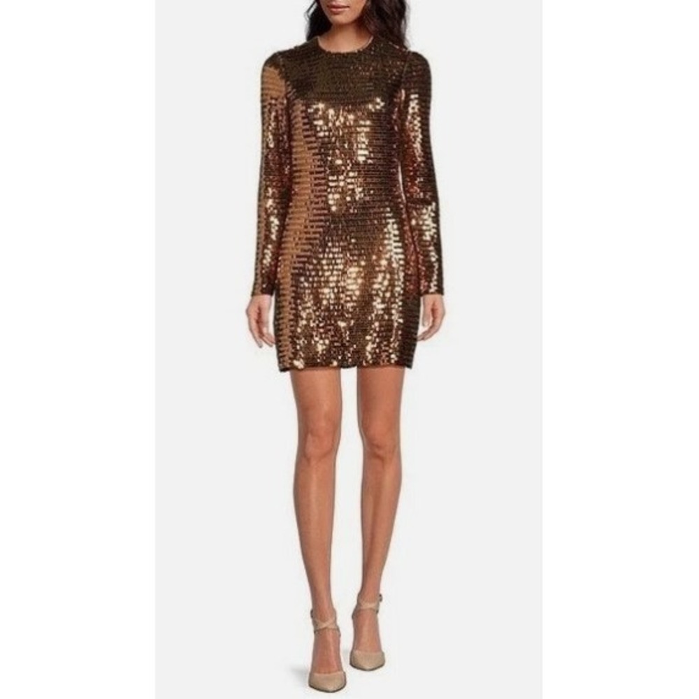 Gianni Bini Celeste Sequin Crew Neck Long Sleeve Dress Size 4 NWT fitted copper